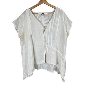 Peacock Linen Women Bohemain Top White Size Large Button Down